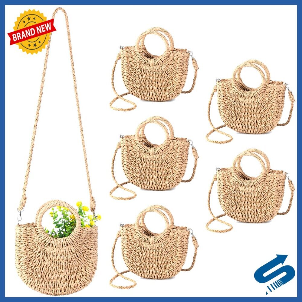 Rattan Straw Tote Bag Semi Circle Boho Beach Wedding Crossbody Clutch
